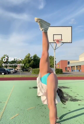 1. Captivating livlovefitness in Thong while doing Sports Exercises (Upskirt)