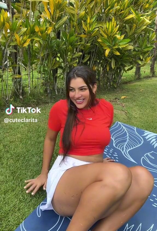 Erotic cuteclarita in Red Crop Top in a Street while Leg Spread (Upskirt)