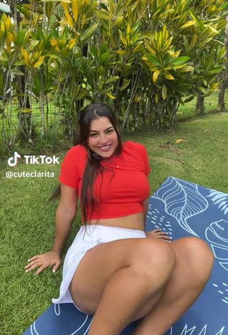 3. Erotic cuteclarita in Red Crop Top in a Street while Leg Spread (Upskirt)