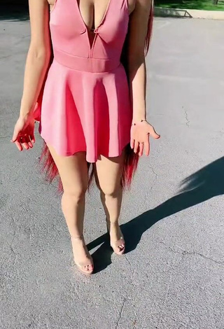 2. Sexy Bella Dueñas Shows Cleavage in Pink Dress in a Street