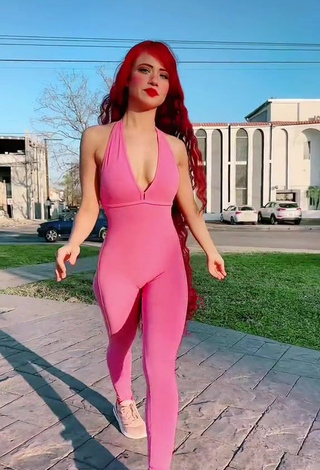 1. Captivating Bella Dueñas Shows Cleavage in Pink Overall in a Street