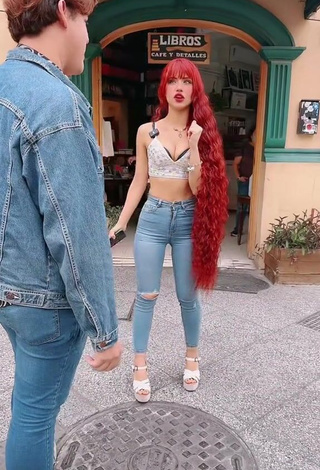 Hottie Bella Dueñas Shows Cleavage in Crop Top in a Street