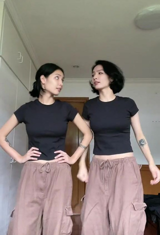 1. Cute Karina & Kamila in Black Crop Top