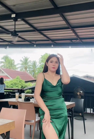 Captivating Christian Mae Shows Cleavage in Green Dress