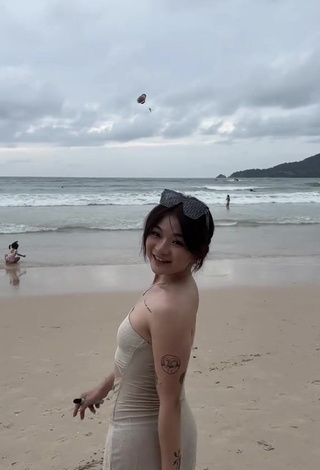 Erotic eunicetjoaa Shows Cleavage in Dress at the Beach