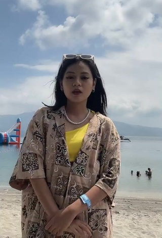 1. Cute Eya Borja Shows Cleavage in Yellow Bikini