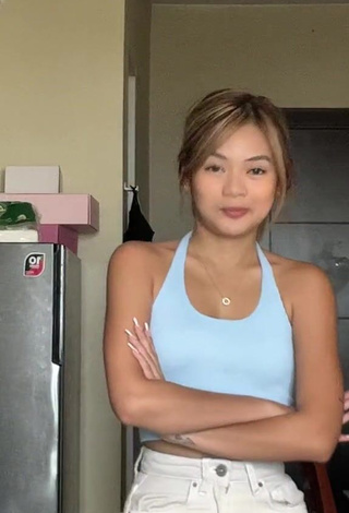 Wonderful Eya Borja Shows Cleavage in Blue Crop Top