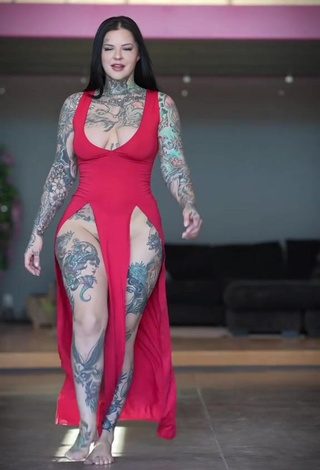 Cute Heidi Lavon Shows Cleavage in Red Dress