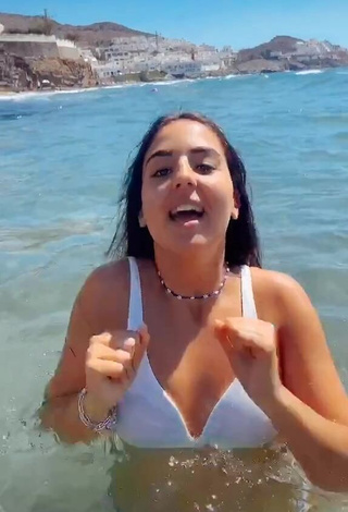 Captivating Laura López in White Bikini Top in the Sea