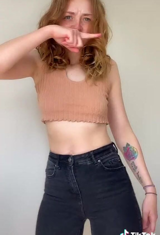 Hot Leah Allington in Beige Crop Top