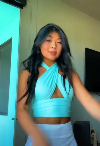 1. Hot Lily Hirata in Blue Crop Top