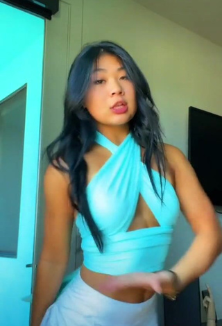 3. Hot Lily Hirata in Blue Crop Top