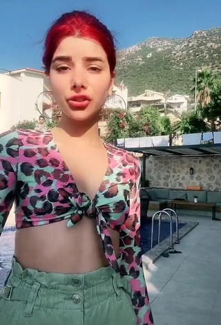 1. Amazing Merve Yalçın in Hot Leopard Crop Top at the Swimming Pool