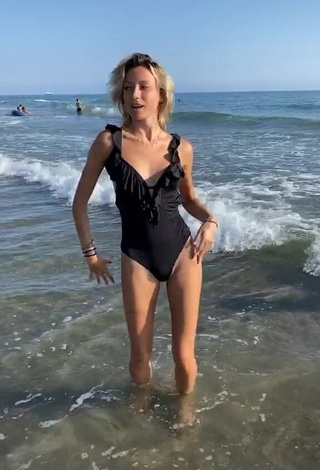 Cute Martina Picardi in Black Swimsuit at the Beach