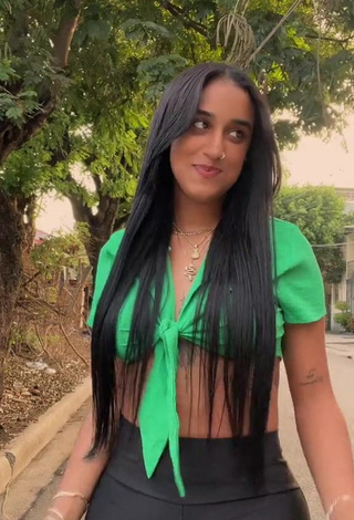 1. Fine Jenny Camacho Shows Cleavage in Sweet Green Crop Top in a Street