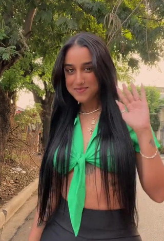 Fine Jenny Camacho Shows Cleavage in Sweet Green Crop Top in a Street