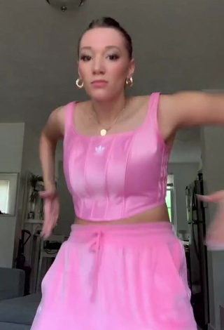 Cute Jessica Ortiz Shows Cleavage in Pink Crop Top