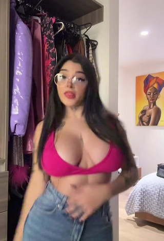 Beautiful Karely Ruiz Shows Cleavage in Sexy Pink Bikini Top and Bouncing Breasts (Side Boob)