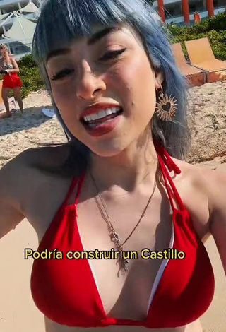 Sweet Legna Hernández Shows Cleavage in Cute Red Bikini Top at the Beach (Side Boob)