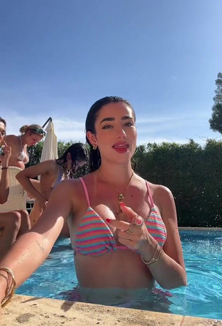 1. Adorable Lola Moreno Marco Shows Cleavage in Seductive Striped Bikini Top at the Swimming Pool (Side Boob)