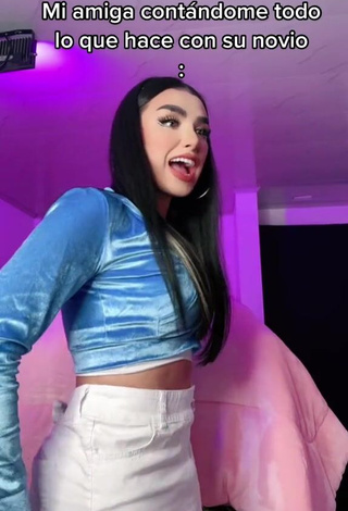 1. Mirandah Shows Cleavage in Cute Blue Crop Top