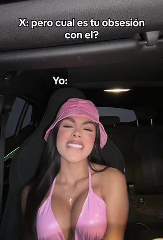 1. Hottie priv_mav Shows Cleavage in Pink Bikini Top in a Car (Side Boob)