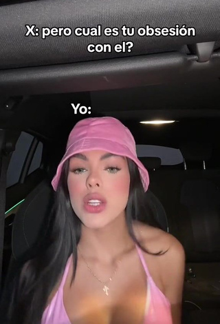 Hottie priv_mav Shows Cleavage in Pink Bikini Top in a Car (Side Boob)