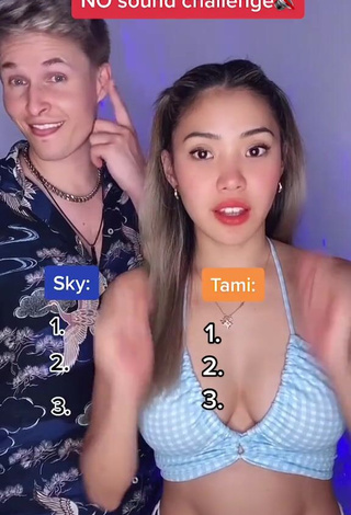 1. Adorable Sky & Tami Shows Cleavage in Seductive Checkered Crop Top (Side Boob)