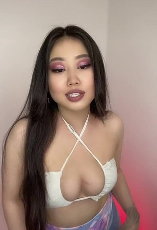 Beautiful Ayushieva Erzhena Shows Cleavage in Sexy White Crop Top