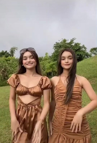 Erotic Aicy & Trisha Shinmari in Brown Dress