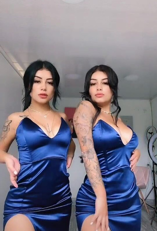 Erotic Gemelas Ortega in Blue Dress