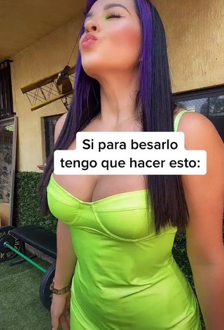 Hot Karla Bustillos Shows Cleavage in Lime Green Dress