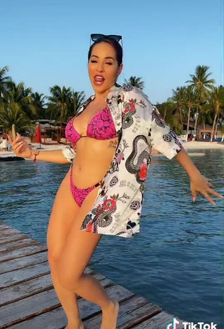 3. Cute Karla Bustillos in Snake Print Bikini at the Beach