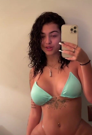 2. Hot Malu Trevejo Shows Cleavage in Light Green Bikini