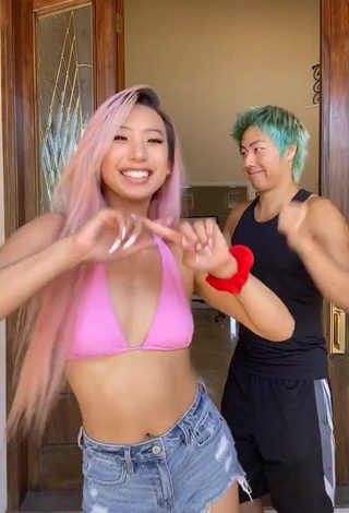 Cute Michelle Chin in Pink Bikini Top