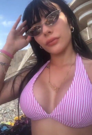 Hot Natalia Shows Cleavage in Striped Bikini Top