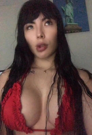 Cute Natalia Shows Cleavage in Red Bikini Top