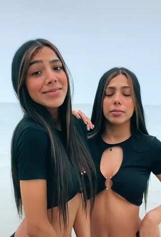 1. Sweetie Melanie & Meila in Black Crop Top at the Beach