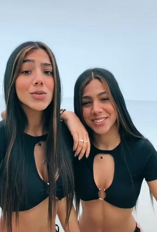 Sweetie Melanie & Meila in Black Crop Top at the Beach