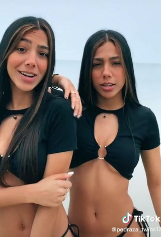 3. Sweetie Melanie & Meila in Black Crop Top at the Beach