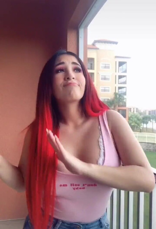 3. Erotic Ana Daniela Martínez Buenrostro Shows Cleavage in Pink Top on the Balcony