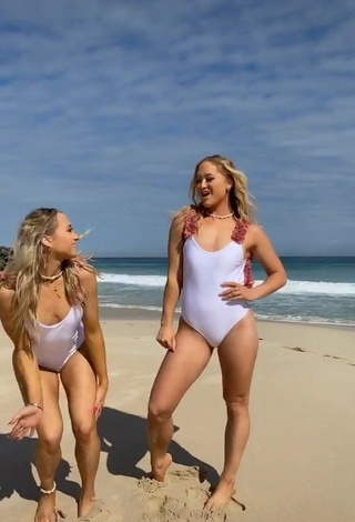 Erotic Sam & Teagan Rybka in White Swimsuit at the Beach