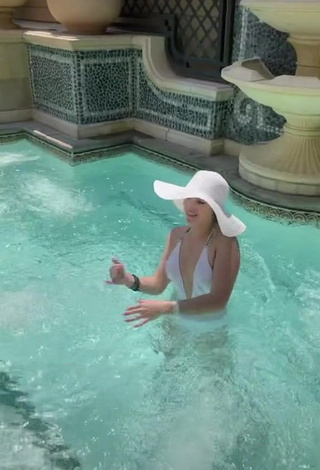 3. Erotic Sophia Talamas in White Swimsuit at the Swimming Pool