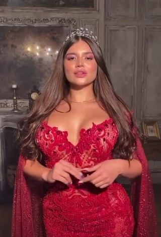 1. Erotic Valeriya Bearwolf Shows Cleavage in Red Dress