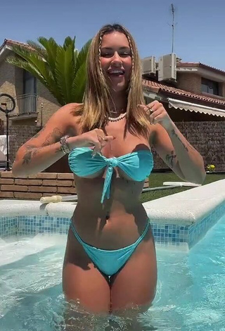 Fine Abril Cols Shows Cleavage in Sweet Blue Bikini at the Pool