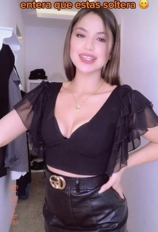 Cute Ana Morquecho Shows Cleavage in Black Crop Top