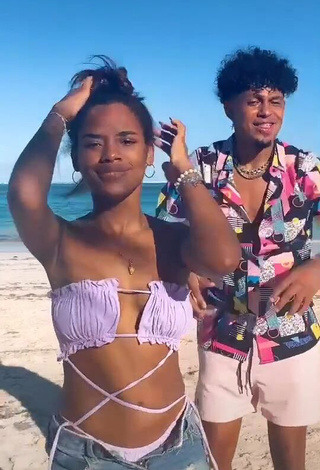 1. Erotic Ashley Montero in Purple Bikini Top at the Beach