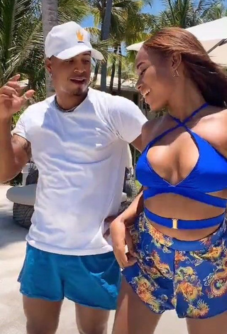 1. Beautiful Ashley Montero Shows Cleavage in Sexy Blue Bikini Top