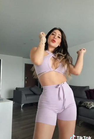 Sweet Brenda Zambrano Shows Cleavage in Cute Purple Crop Top